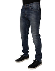 Dolce & Gabbana Dark Blue Cotton Leather Skinny Denim Jeans -   -  Dolce & Gabbana.