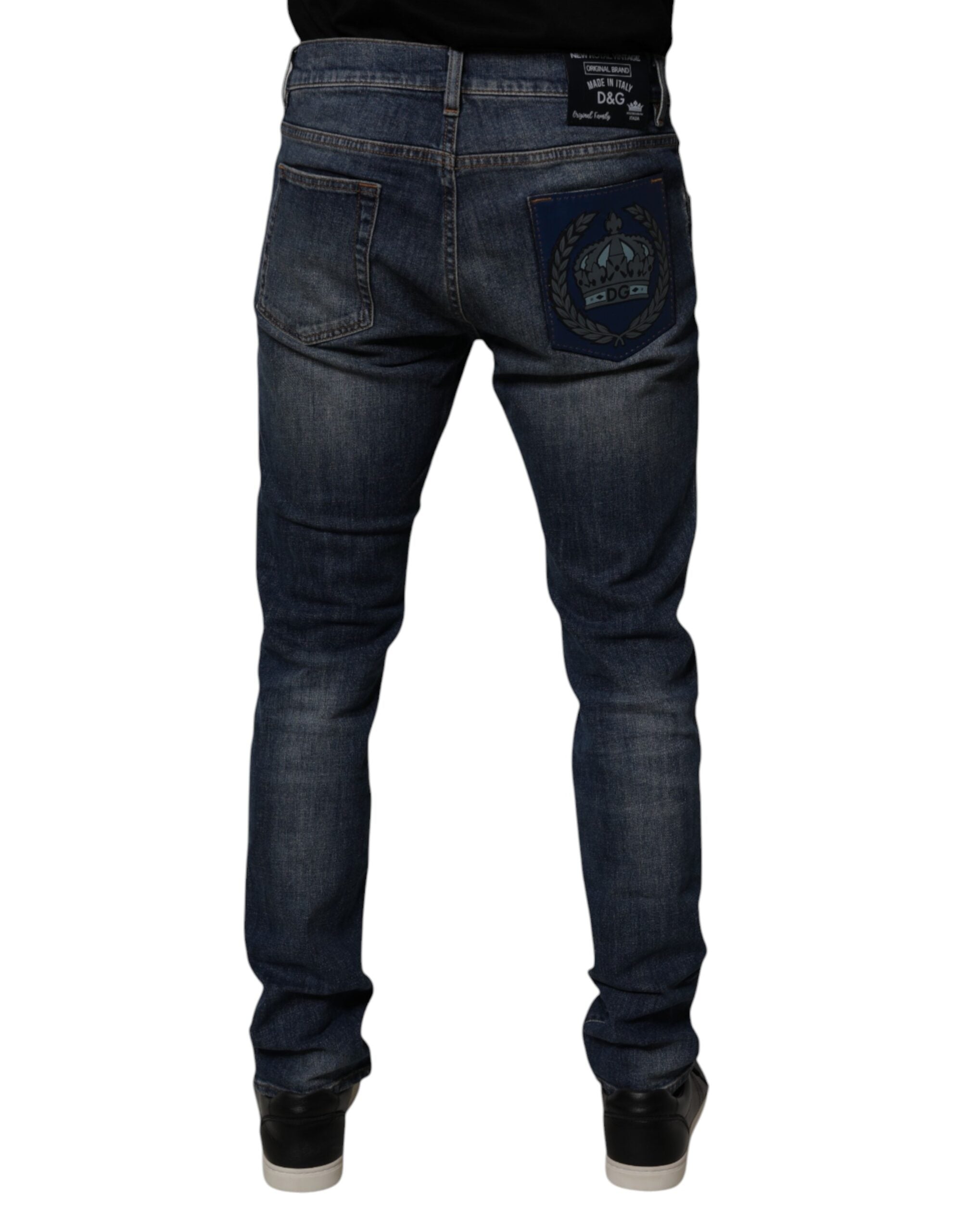 Dolce & Gabbana Dark Blue Cotton Leather Skinny Denim Jeans -   -  Dolce & Gabbana. Dolce & Gabbana Dark Blue Cotton Leather Skinny Denim Jeans -   -  Dolce & Gabbana.