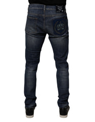Dolce & Gabbana Dark Blue Cotton Leather Skinny Denim Jeans -   -  Dolce & Gabbana.