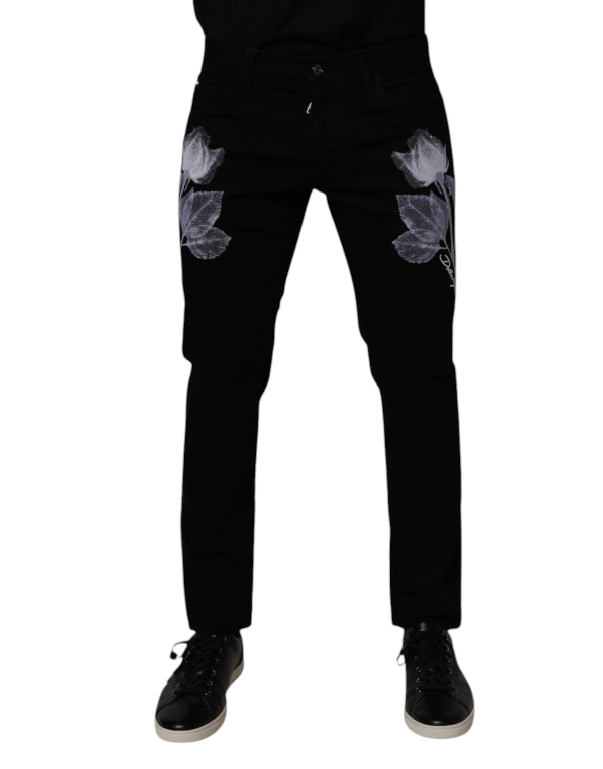 Dolce & Gabbana Black Floral Cotton Skinny Men Denim Jeans -   -  Dolce & Gabbana.
