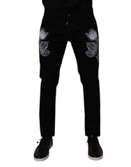 Dolce & Gabbana Black Floral Cotton Skinny Men Denim Jeans -   -  Dolce & Gabbana.