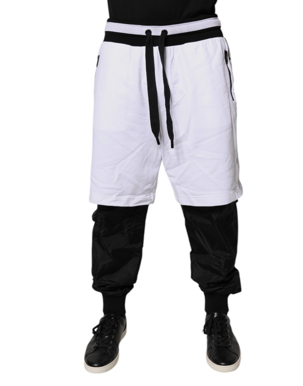 Dolce & Gabbana Black White Cotton Layered Sweatpants Pants -   -  Dolce & Gabbana.