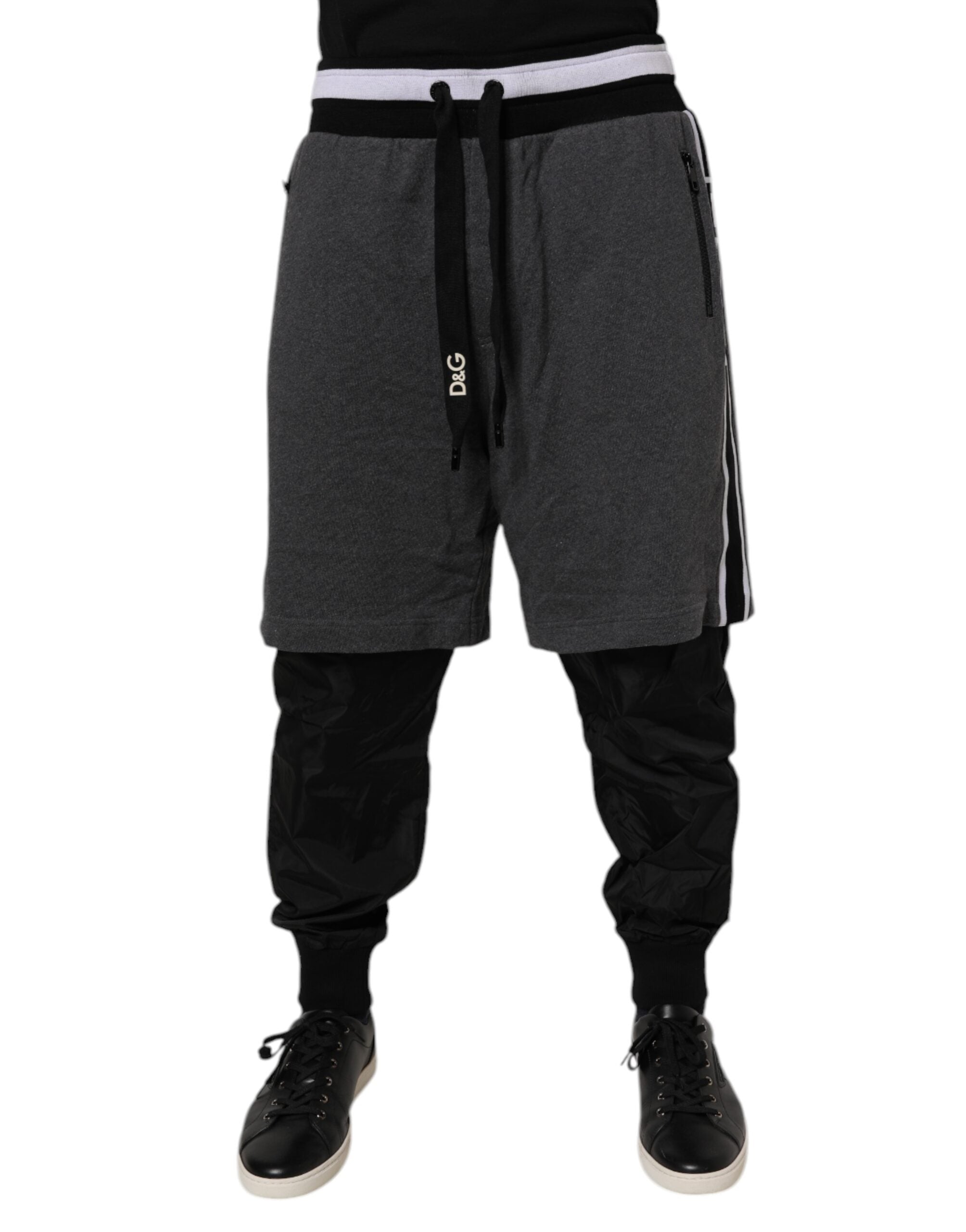 Dolce & Gabbana Black Gray Cotton Layered Men Sweatpants Pants -   -  Dolce & Gabbana.