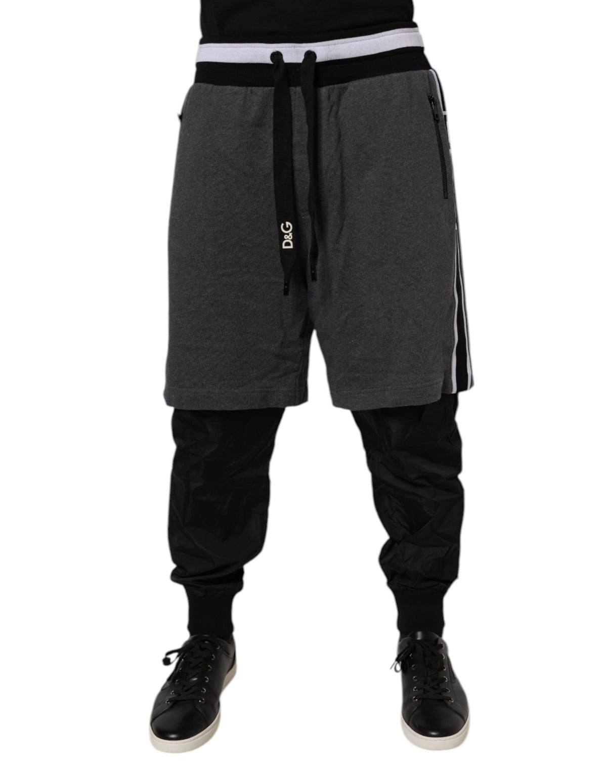 Dolce & Gabbana Black Gray Cotton Layered Men Sweatpants Pants -   -  Dolce & Gabbana.