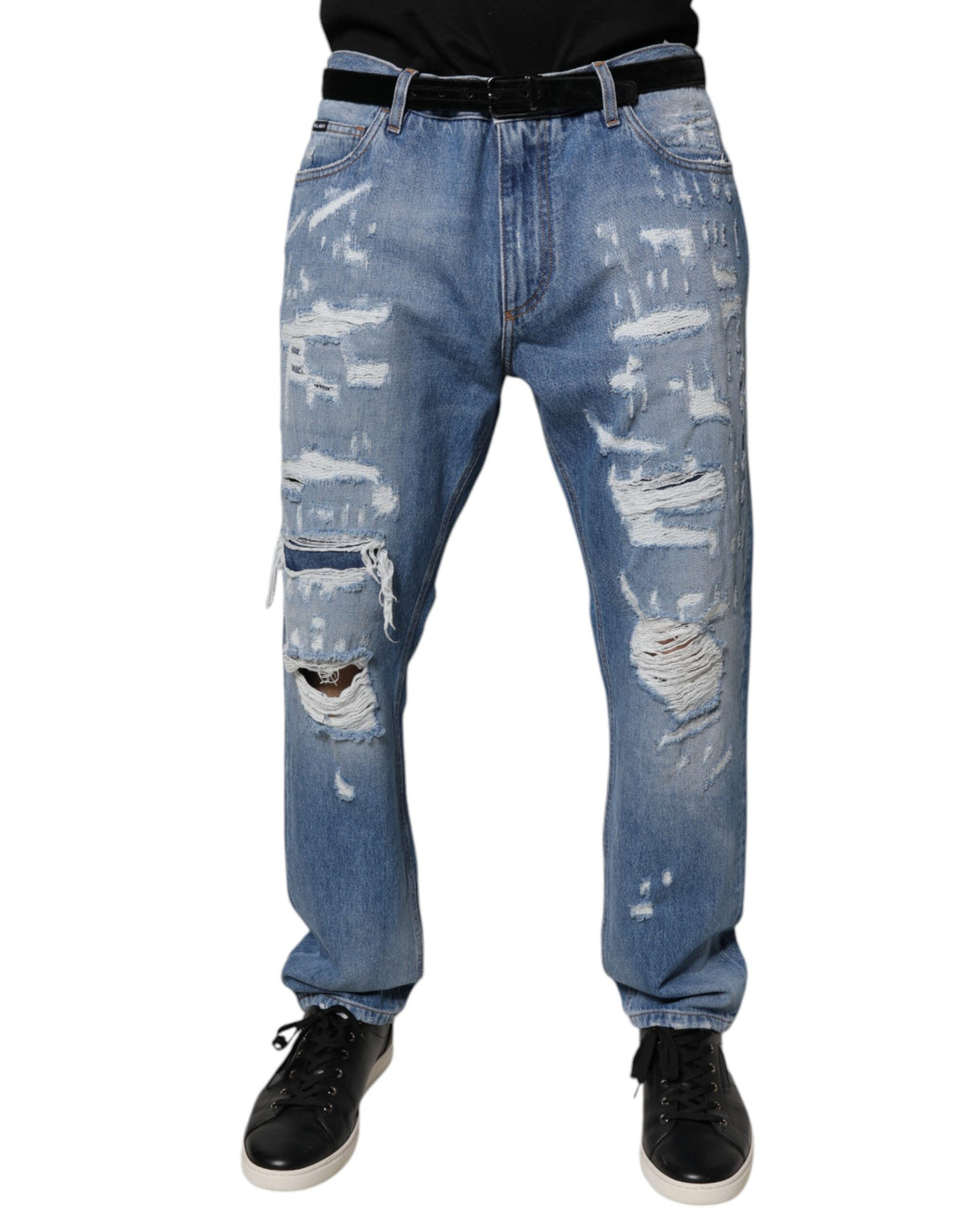 Dolce & Gabbana Blue Tattered Straight Cotton Denim Jeans -   -  Dolce & Gabbana.
