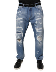 Dolce & Gabbana Blue Tattered Straight Cotton Denim Jeans -   -  Dolce & Gabbana.