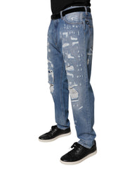 Dolce & Gabbana Blue Tattered Straight Cotton Denim Jeans -   -  Dolce & Gabbana.