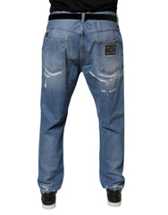 Dolce & Gabbana Blue Tattered Straight Cotton Denim Jeans -   -  Dolce & Gabbana.
