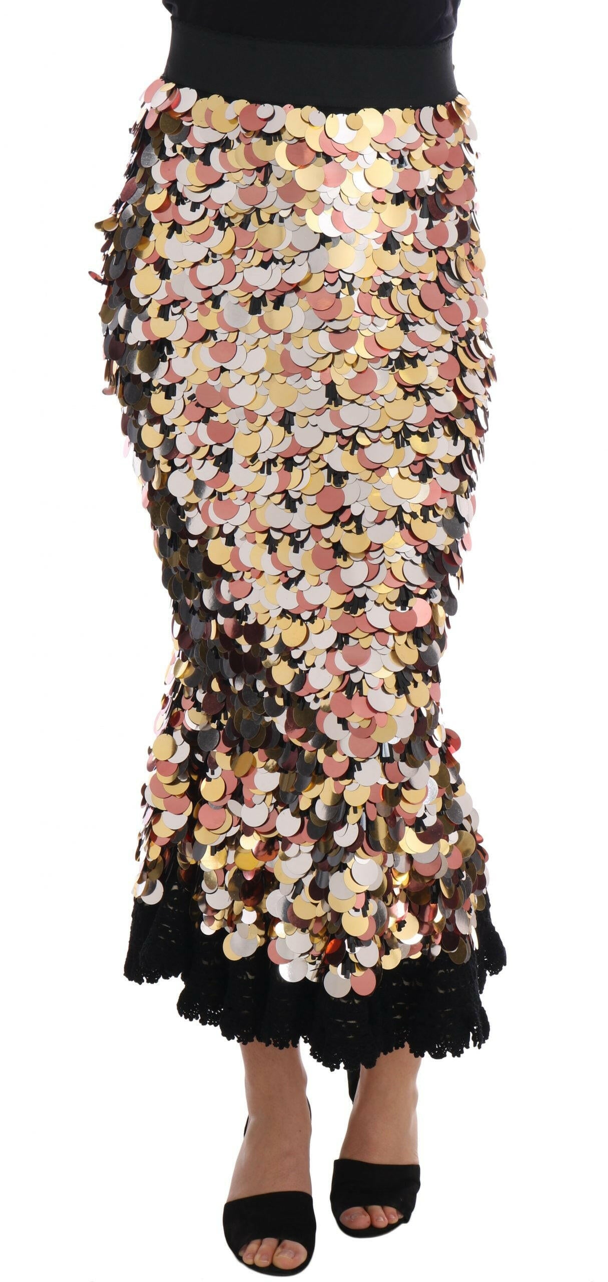 Dolce & Gabbana Gold Sequined Peplum High Waist Skirt -   -  Dolce & Gabbana.