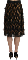 Dolce & Gabbana Black Gold Fringe Metallic Pencil A-line Skirt -   -  Dolce & Gabbana.