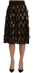 Dolce & Gabbana Black Gold Fringe Metallic Pencil A-line Skirt -   -  Dolce & Gabbana.