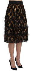 Dolce & Gabbana Black Gold Fringe Metallic Pencil A-line Skirt -   -  Dolce & Gabbana.