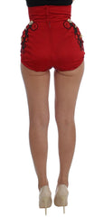 Dolce & Gabbana Red Silk Crystal Roses Shorts -   -  Dolce & Gabbana.