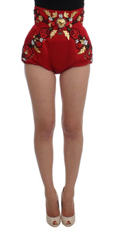 Dolce & Gabbana Red Silk Crystal Roses Shorts -   -  Dolce & Gabbana.