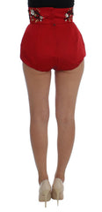 Dolce & Gabbana Red Silk Crystal Roses Shorts -   -  Dolce & Gabbana.