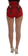 Dolce & Gabbana Red Silk Roses Sicily Shorts -   -  Dolce & Gabbana.