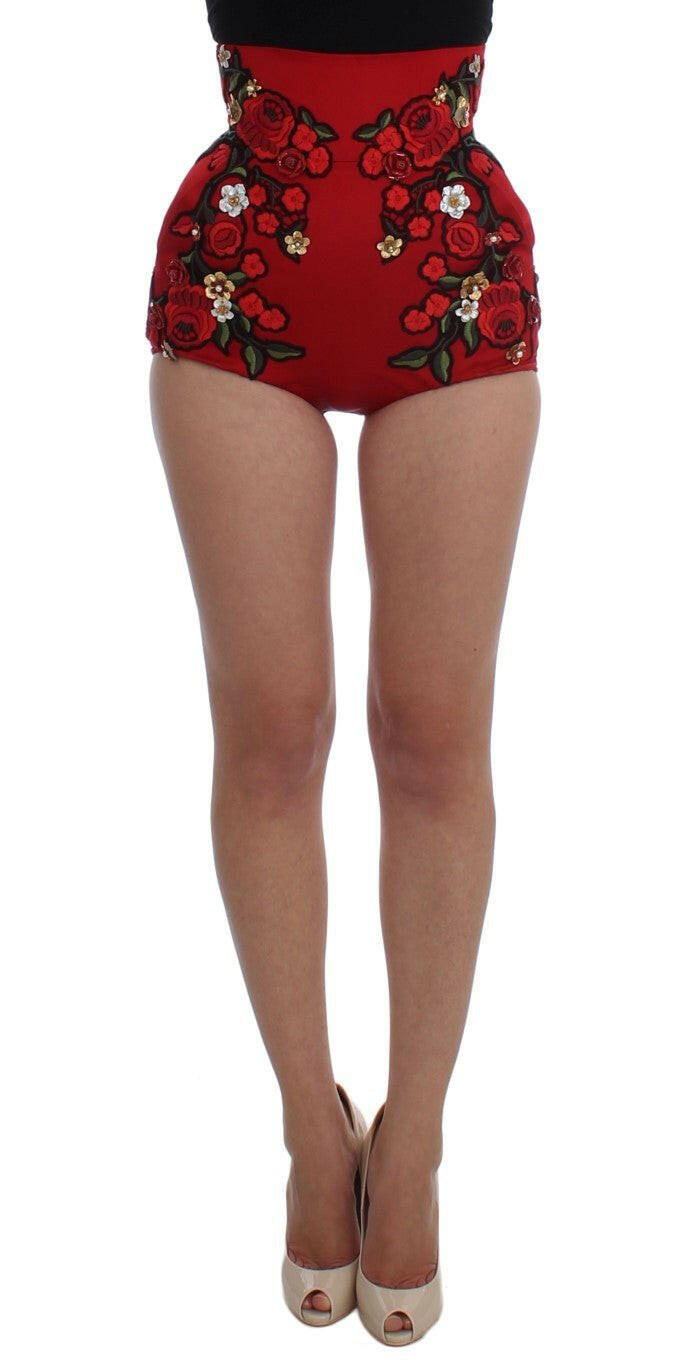 Dolce & Gabbana Red Silk Roses Sicily Shorts -   -  Dolce & Gabbana.