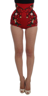 Dolce & Gabbana Red Silk Roses Sicily Shorts -   -  Dolce & Gabbana.