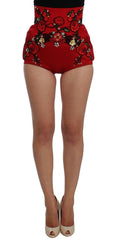 Dolce & Gabbana Red Silk Crystal Roses Shorts -   -  Dolce & Gabbana.