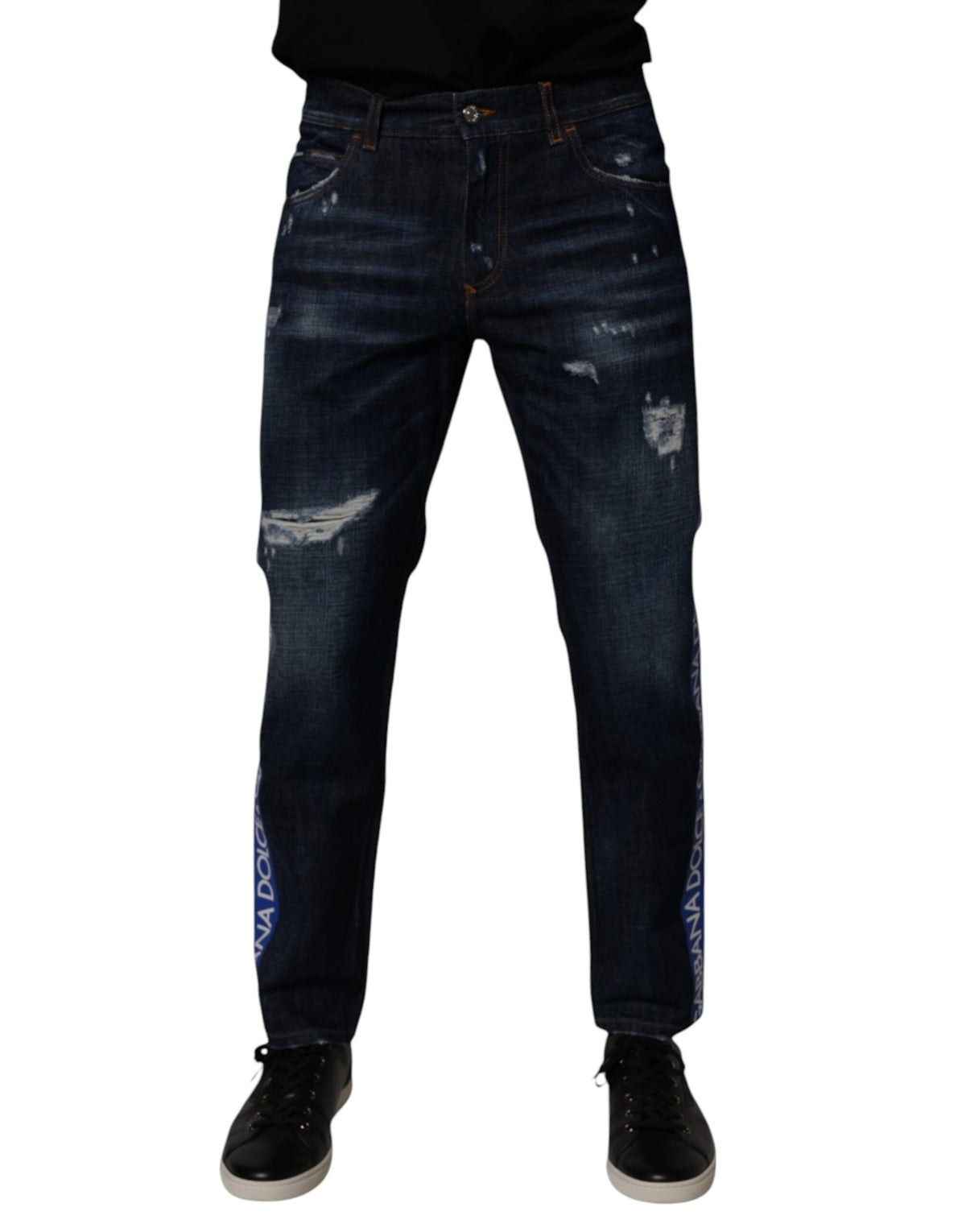 Dolce & Gabbana Dark Blue Cotton Tattered Skinny Denim Jeans -   -  Dolce & Gabbana.