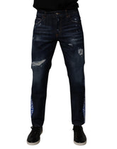 Dolce & Gabbana Dark Blue Cotton Tattered Skinny Denim Jeans -   -  Dolce & Gabbana.