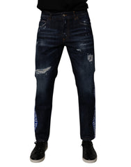 Dolce & Gabbana Dark Blue Cotton Tattered Skinny Denim Jeans -   -  Dolce & Gabbana.