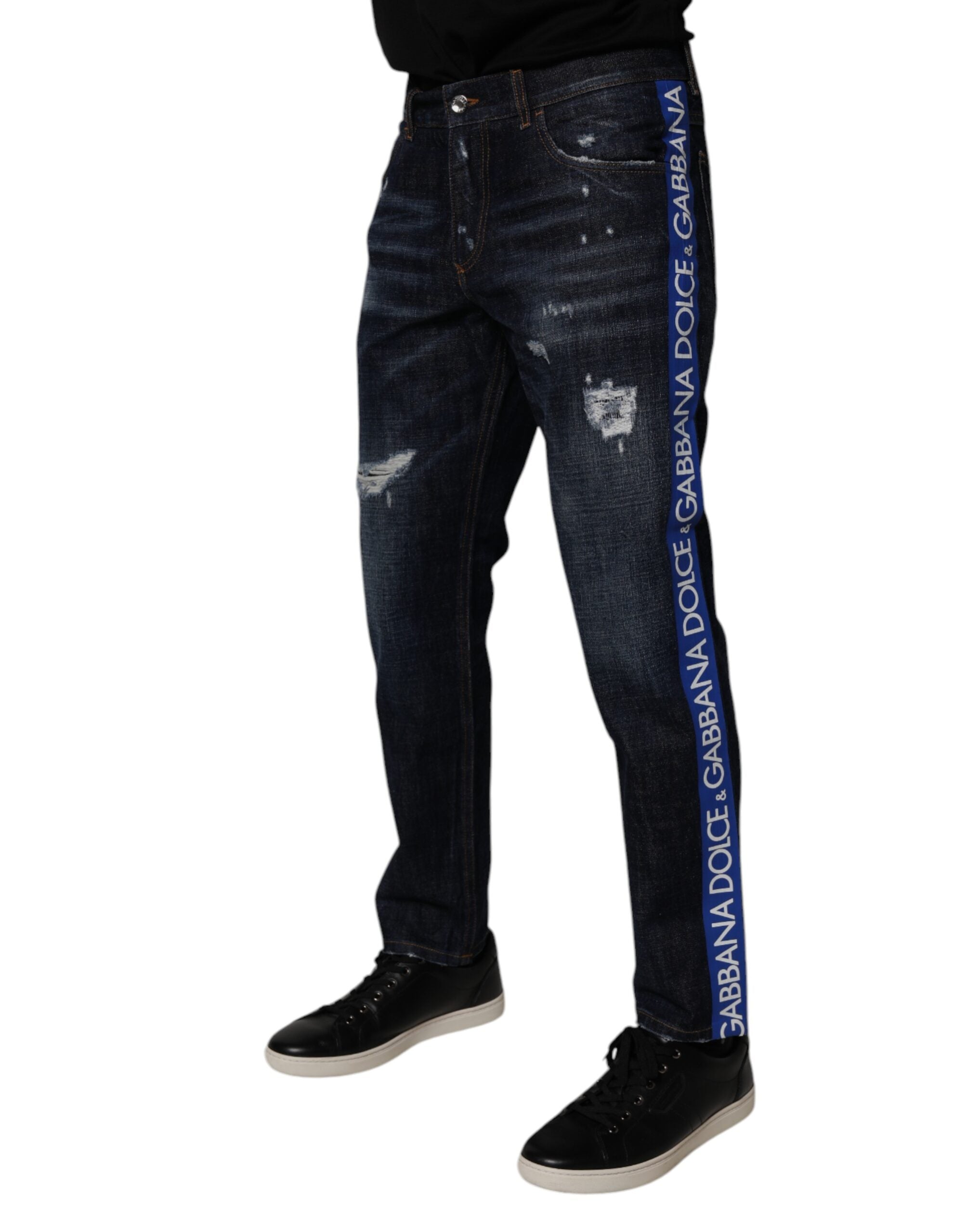 Dolce & Gabbana Dark Blue Cotton Tattered Skinny Denim Jeans -   -  Dolce & Gabbana. Dolce & Gabbana Dark Blue Cotton Tattered Skinny Denim Jeans -   -  Dolce & Gabbana.