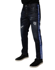 Dolce & Gabbana Dark Blue Cotton Tattered Skinny Denim Jeans -   -  Dolce & Gabbana.