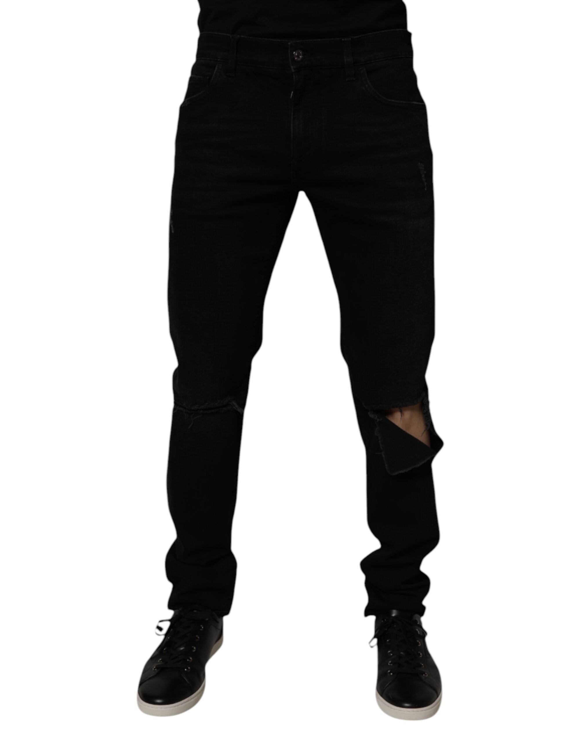 Dolce & Gabbana Black Cotton Tattered Skinny Men Denim Jeans -   -  Dolce & Gabbana. Dolce & Gabbana Black Cotton Tattered Skinny Men Denim Jeans -   -  Dolce & Gabbana.