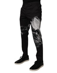 Dolce & Gabbana Black Cotton Floral Skinny Dress Pants -   -  Dolce & Gabbana.