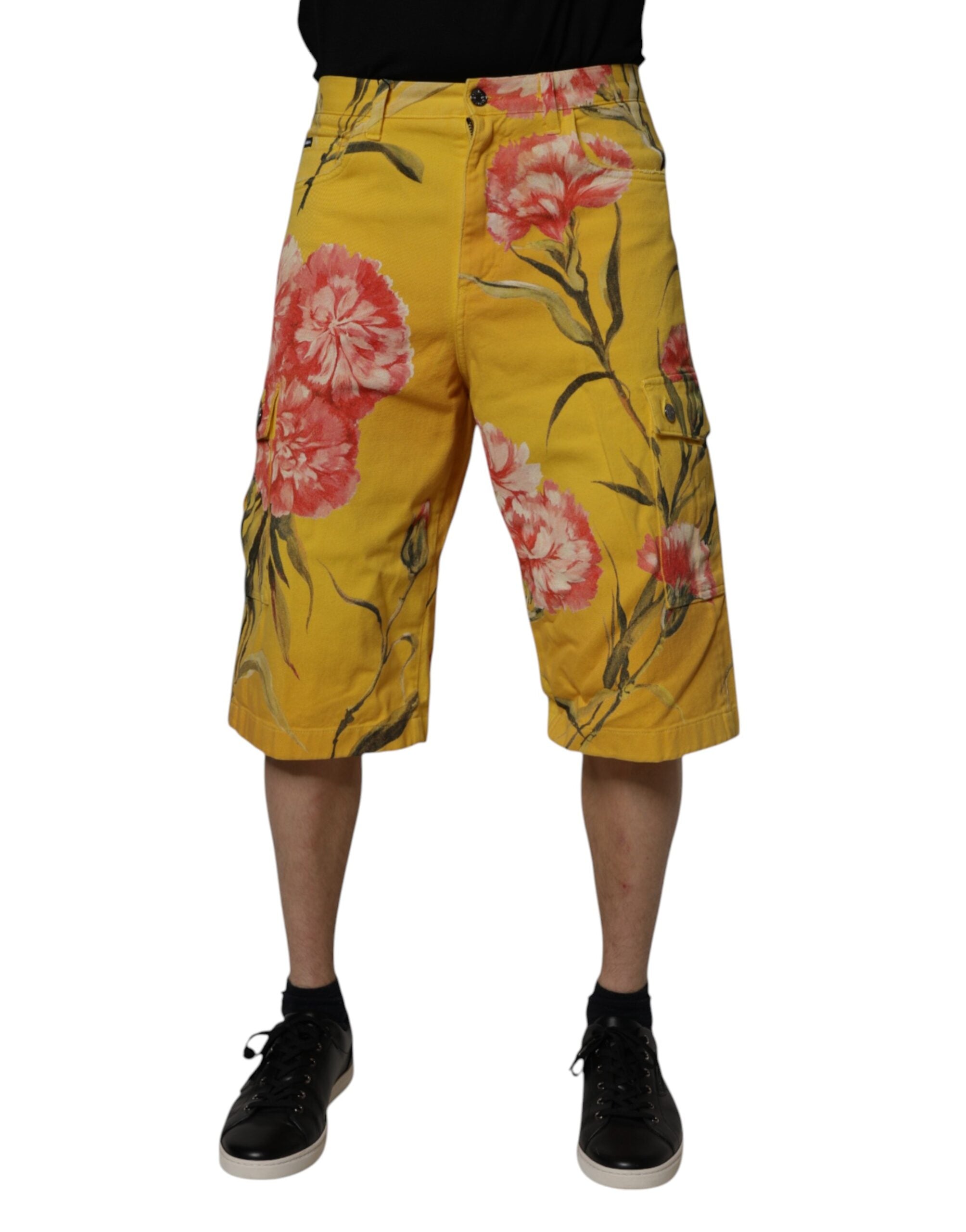 Dolce & Gabbana Yellow Floral Cargo Denim Men Bermuda Shorts -   -  Dolce & Gabbana. Dolce & Gabbana Yellow Floral Cargo Denim Men Bermuda Shorts -   -  Dolce & Gabbana.