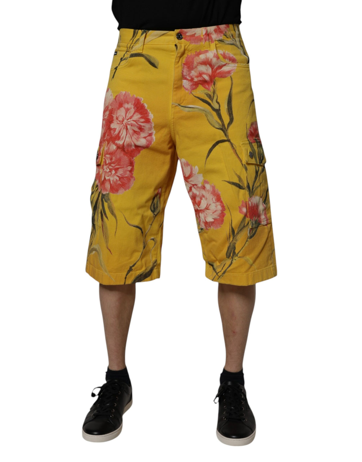Dolce & Gabbana Yellow Floral Cargo Denim Men Bermuda Shorts -   -  Dolce & Gabbana.