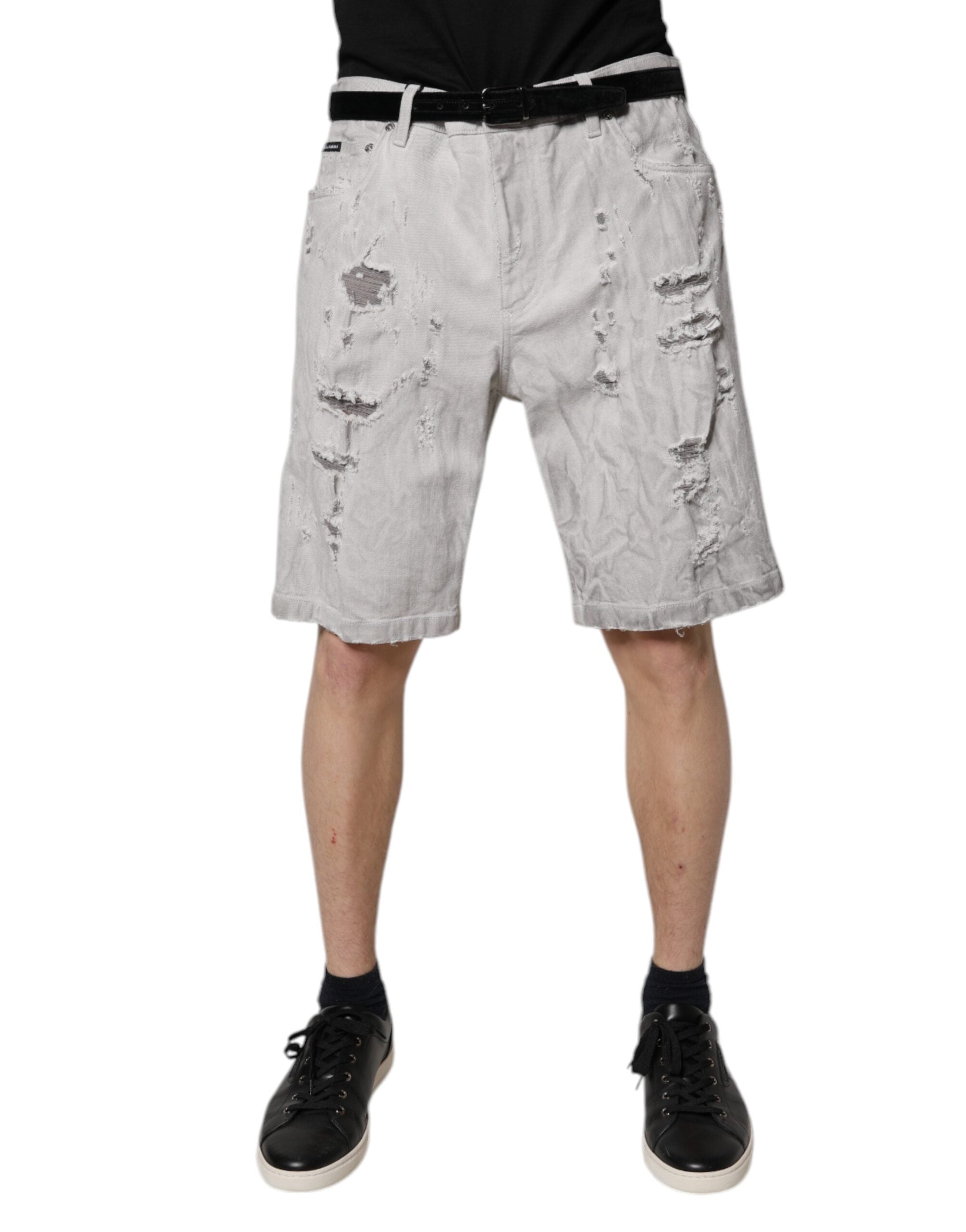 Dolce & Gabbana Light Gray Tattered Men Denim Bermuda Shorts -   -  Dolce & Gabbana. Dolce & Gabbana Light Gray Tattered Men Denim Bermuda Shorts -   -  Dolce & Gabbana.