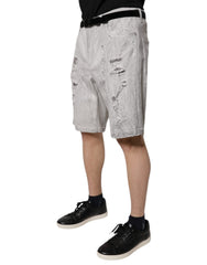 Dolce & Gabbana Light Gray Tattered Men Denim Bermuda Shorts -   -  Dolce & Gabbana.