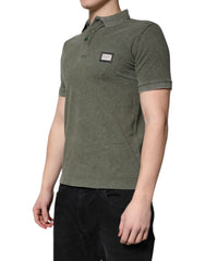 Dolce & Gabbana Army Green Logo Plaque Cotton Polo Shirt T-shirt - - Dolce & Gabbana.