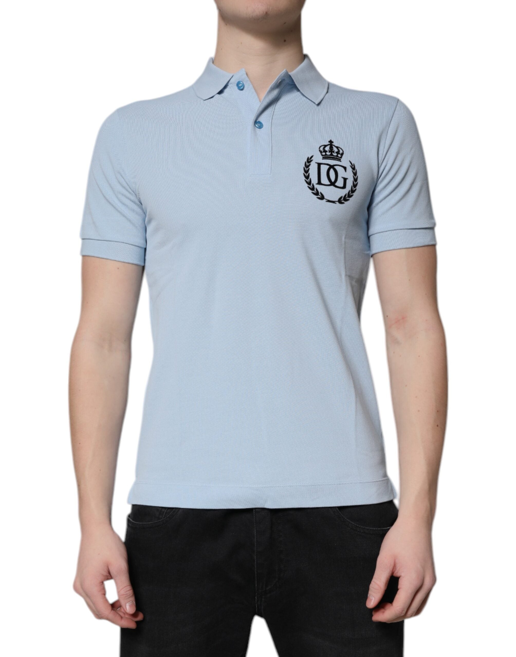 Dolce & Gabbana Sky Blue Cotton Crown Collared Polo T-shirt - - Dolce & Gabbana.
