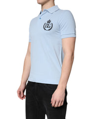 Dolce & Gabbana Sky Blue Cotton Crown Collared Polo T-shirt - - Dolce & Gabbana.