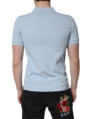 Dolce & Gabbana Sky Blue Cotton Crown Collared Polo T-shirt - - Dolce & Gabbana.