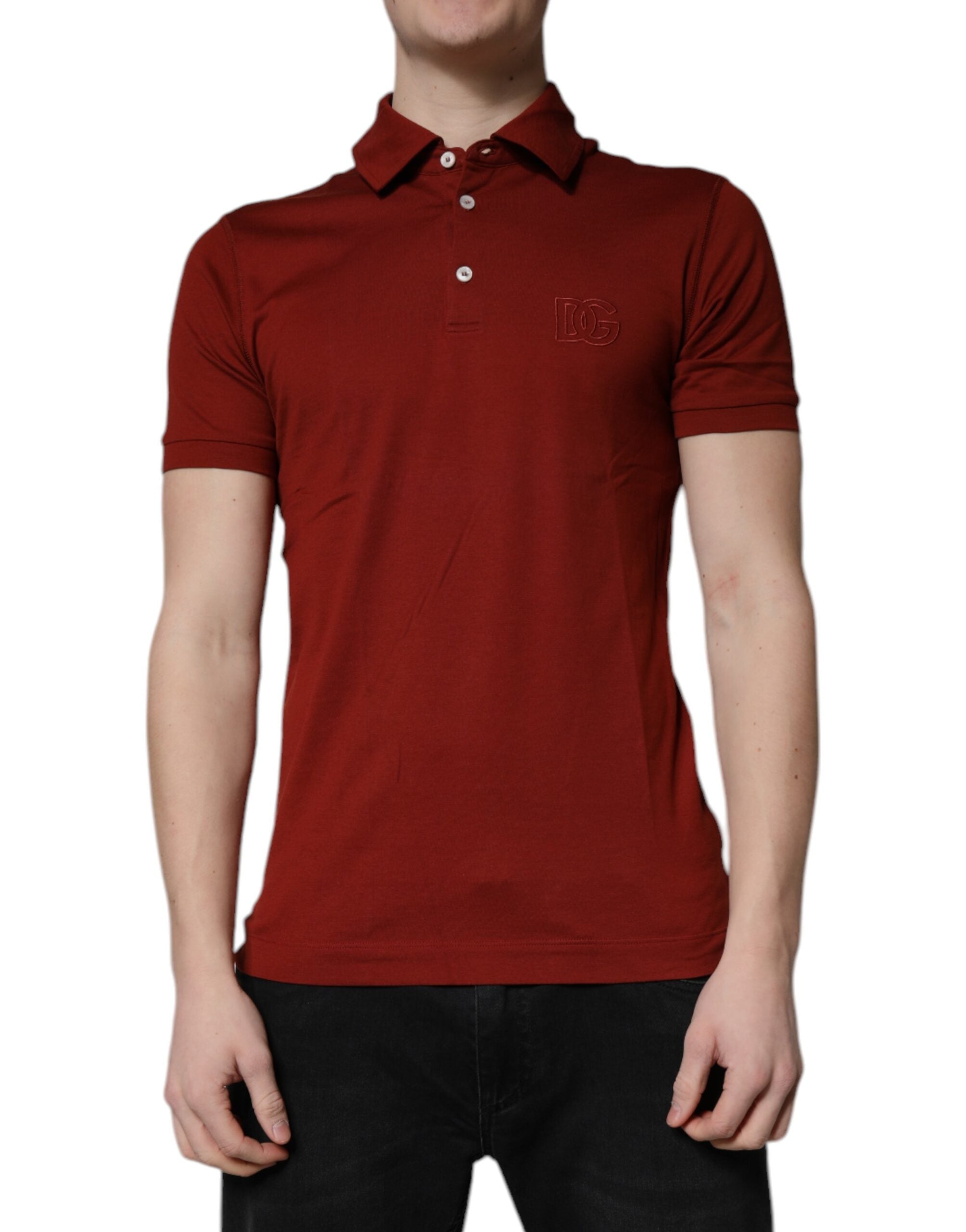 Dolce & Gabbana Red Cotton DG Logo Collared Men Polo T-shirt - - Dolce & Gabbana.