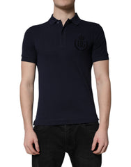 Dolce & Gabbana Dark Blue Cotton Crown Collared Polo T-shirt - - Dolce & Gabbana.