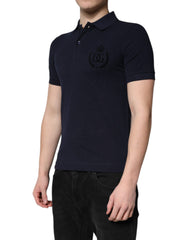 Dolce & Gabbana Dark Blue Cotton Crown Collared Polo T-shirt - - Dolce & Gabbana.