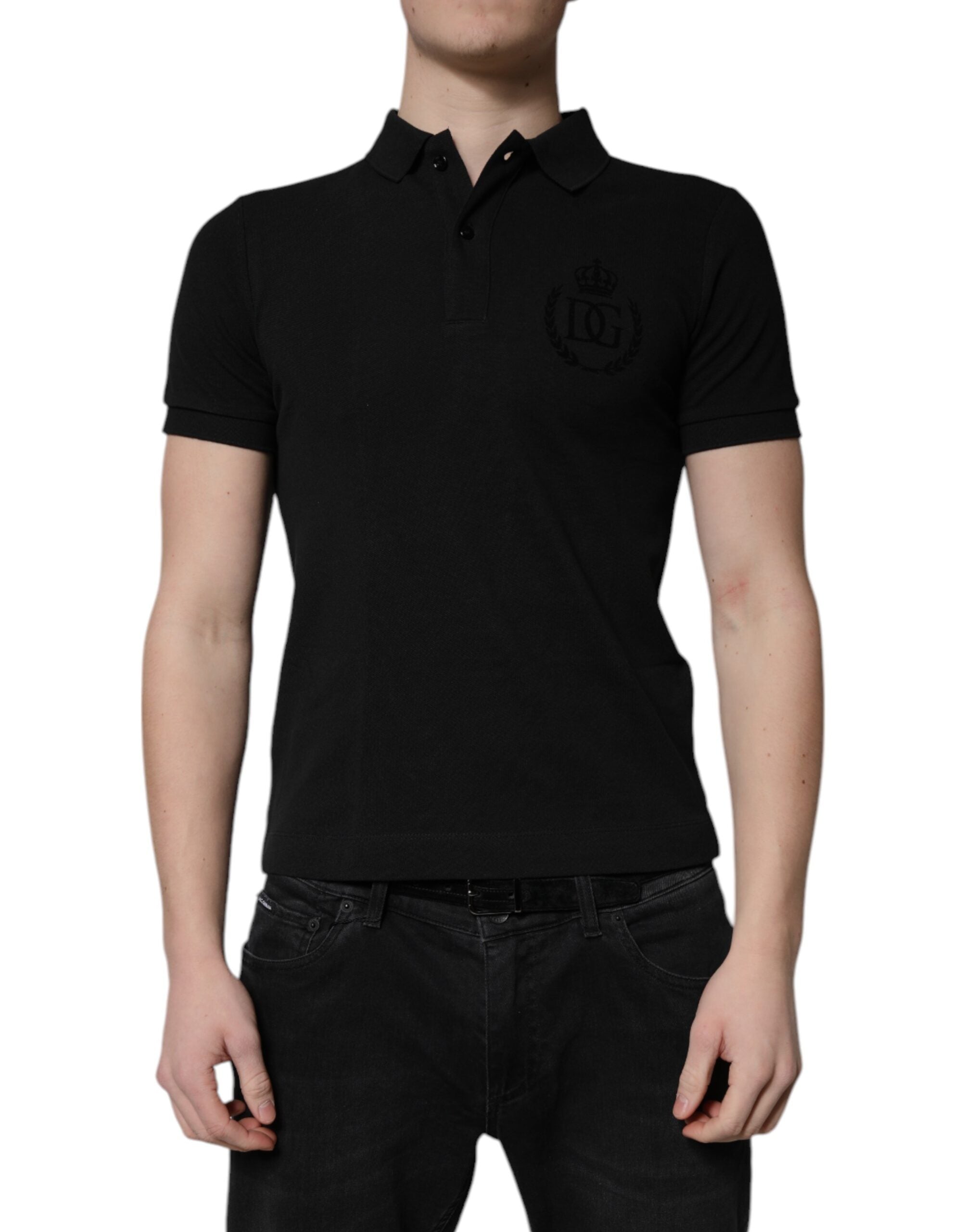 Dolce & Gabbana Black Cotton DG Logo Collared Polo T-shirt - - Dolce & Gabbana.