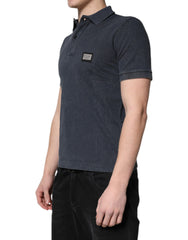 Dolce & Gabbana Dark Blue Logo Plaque Cotton Men Polo Shirt T-shirt - - Dolce & Gabbana.