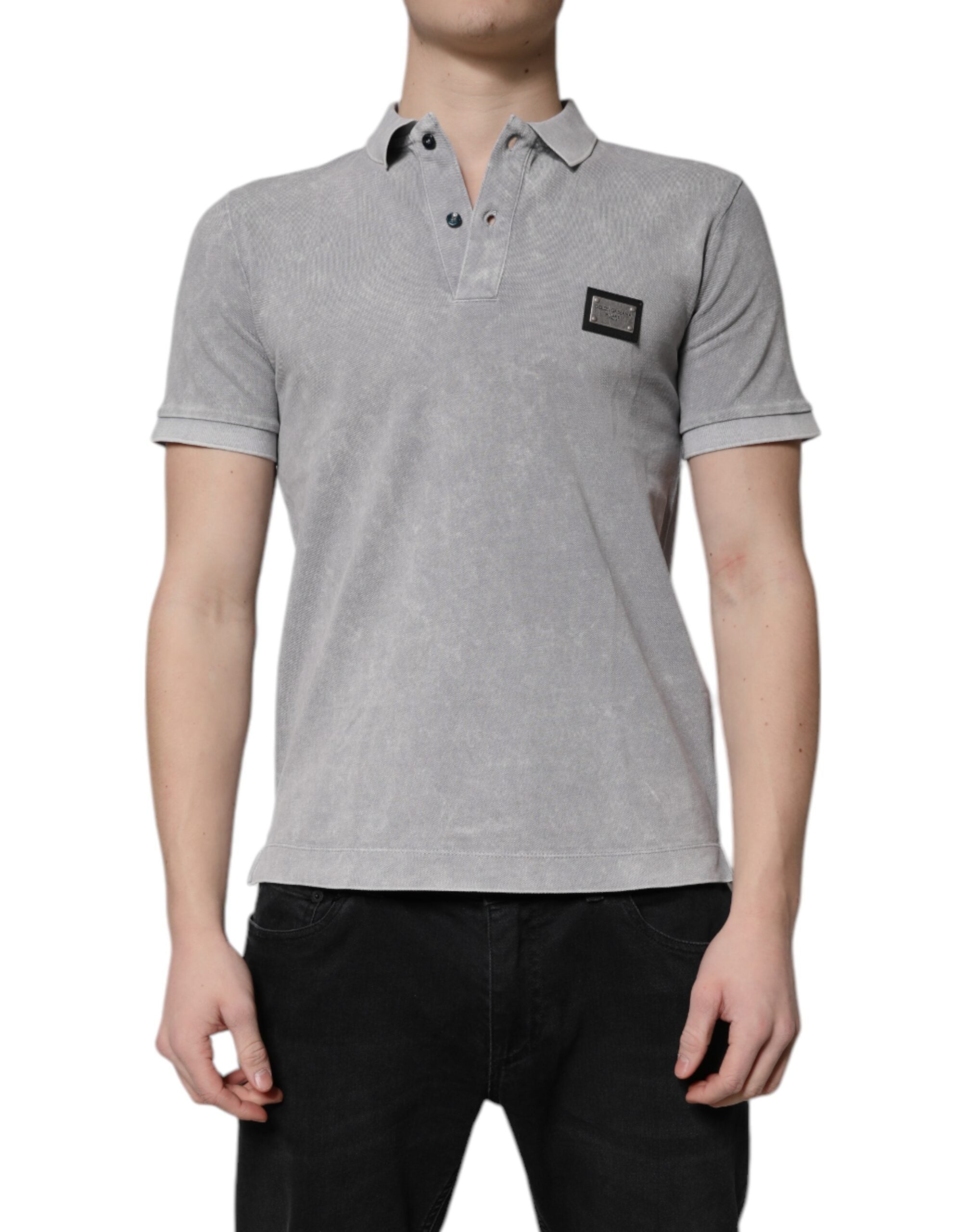 Dolce & Gabbana Gray Logo Plaque Cotton Men Polo Shirt T-shirt - - Dolce & Gabbana.
