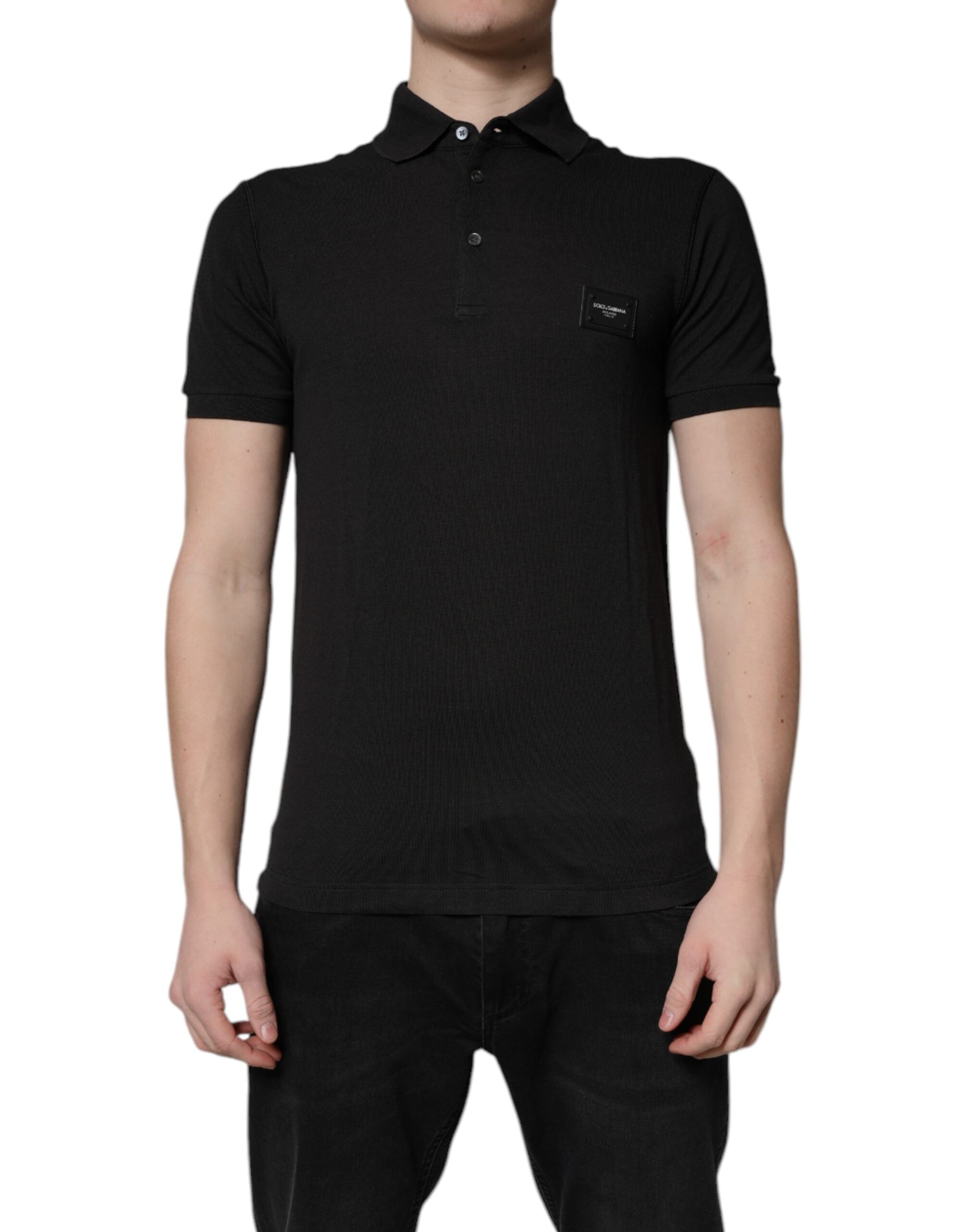 Dolce & Gabbana Dark Gray Logo Plaque Cotton Men Polo Shirt T-shirt - - Dolce & Gabbana.
