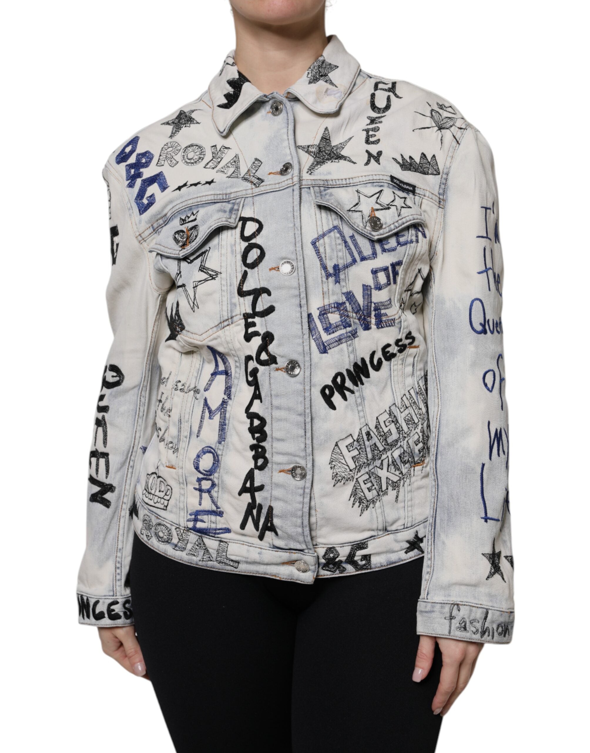 Dolce & Gabbana Light Blue Graffiti Button Down Denim Jacket - - Dolce & Gabbana.