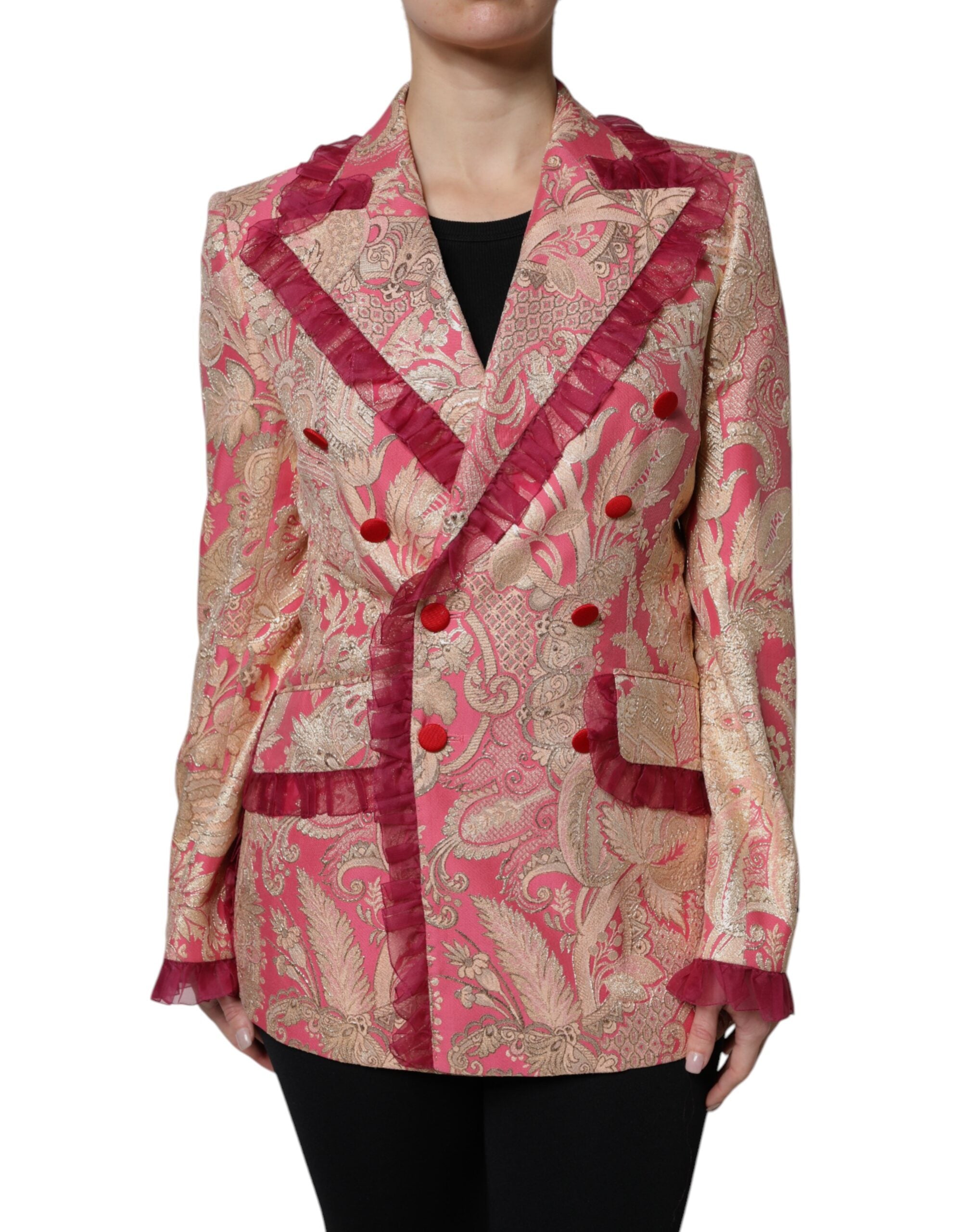 Dolce & Gabbana Pink Gold Jacquard Nylon Coat Blazer Jacket - - Dolce & Gabbana.