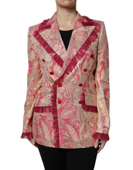 Dolce & Gabbana Pink Gold Jacquard Nylon Coat Blazer Jacket - - Dolce & Gabbana.