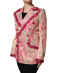 Dolce & Gabbana Pink Gold Jacquard Nylon Coat Blazer Jacket - - Dolce & Gabbana.