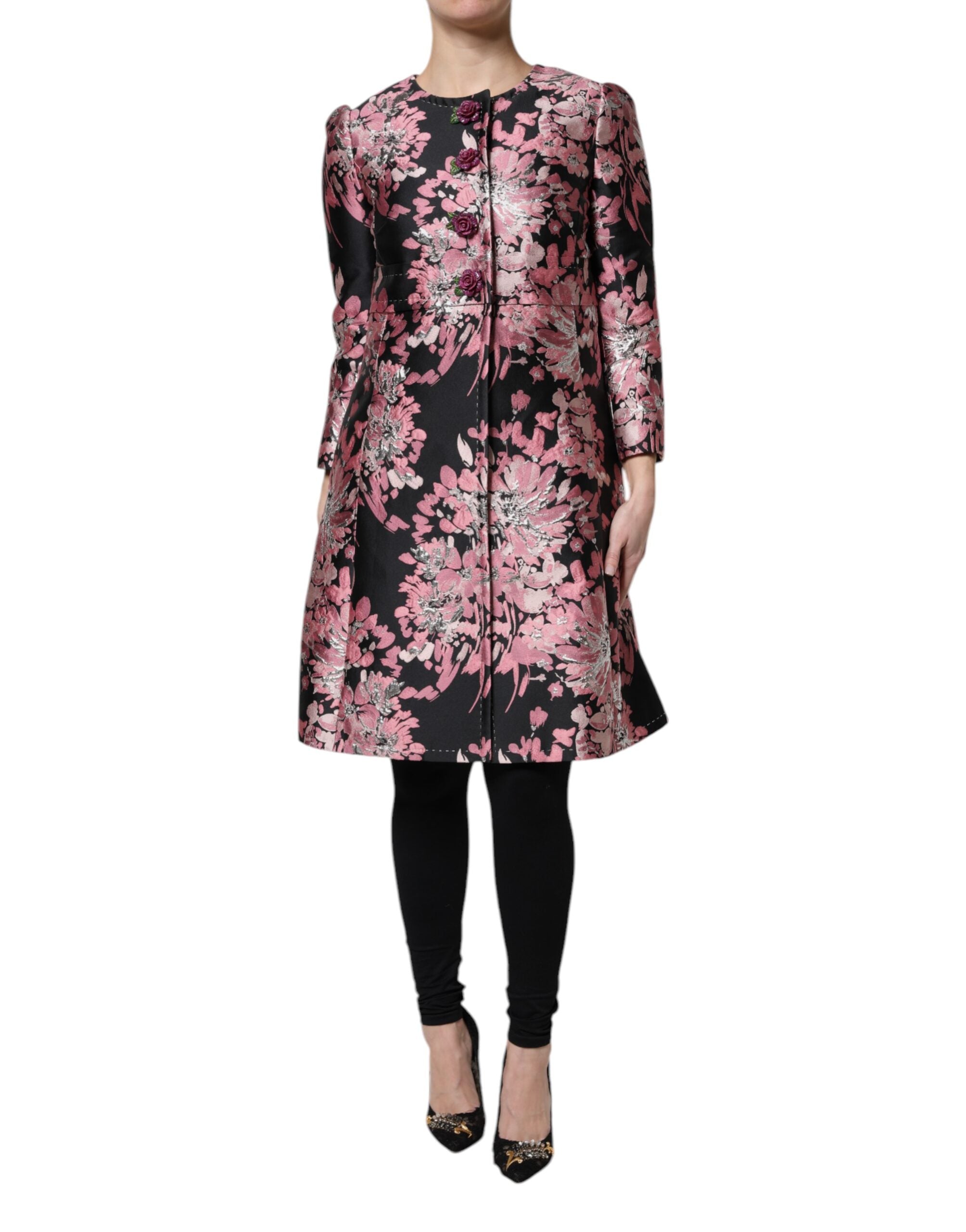 Dolce & Gabbana Pink Black Floral Brocade Trenchcoat Jacket - - Dolce & Gabbana.